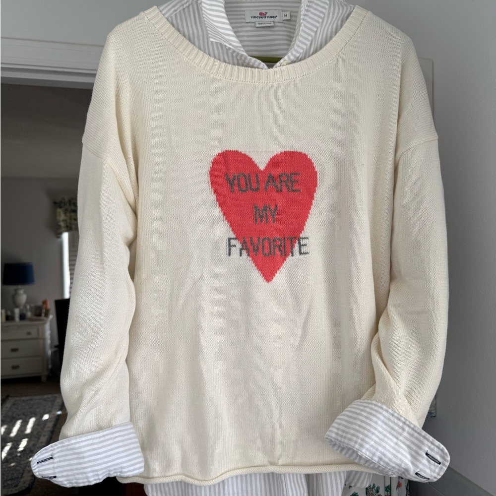 Cream Sweater with burnt orange Heart Design. 100% cotton never worn size L